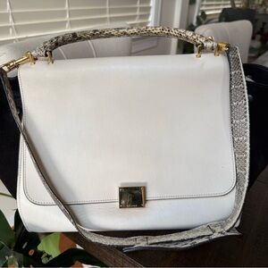 Celine White and Black Shoulder Bag with Gold Accents